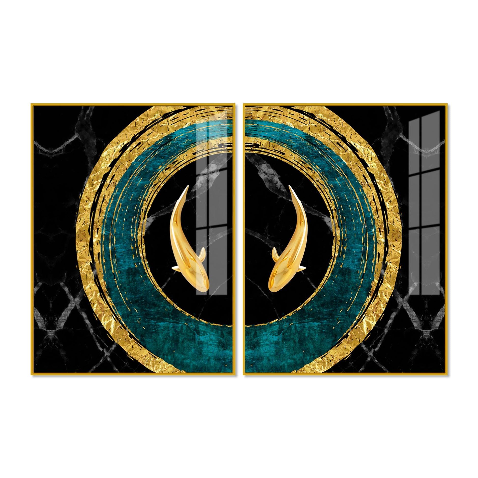 Golden Fish Acrylic Floating Wall Painting Set of 2 - Decor Mantra 