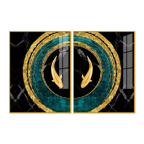 Golden Fish Acrylic Floating Wall Painting Set of 2 - Decor Mantra 