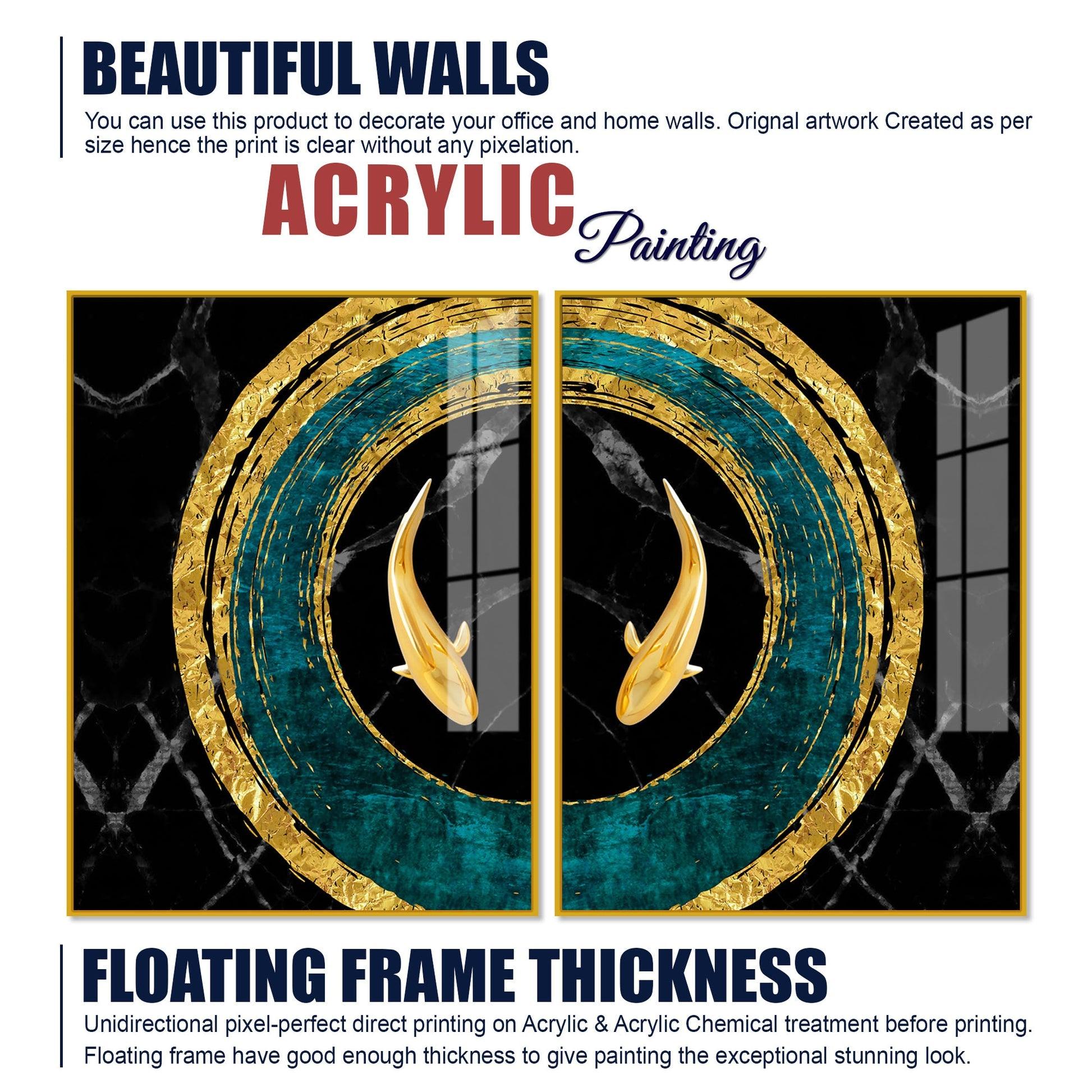 Golden Fish Acrylic Floating Wall Painting Set of 2 - Decor Mantra 