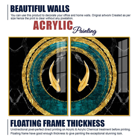 Golden Fish Acrylic Floating Wall Painting Set of 2 - Decor Mantra 