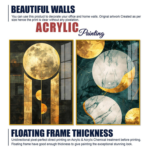 Abstract Golden Textured Shape Art Acrylic Floating Wall Painting Set Of 2 - Decor Mantra 