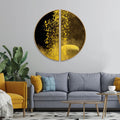 Yellow Cloud Texture Art in Dark Background Semi Circle Frames Set Of 2 Decor Mantra
