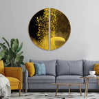 Yellow Cloud Texture Art in Dark Background Semi Circle Frames Set Of 2 Decor Mantra