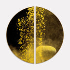 Yellow Cloud Texture Art in Dark Background Semi Circle Frames Set Of 2 Decor Mantra