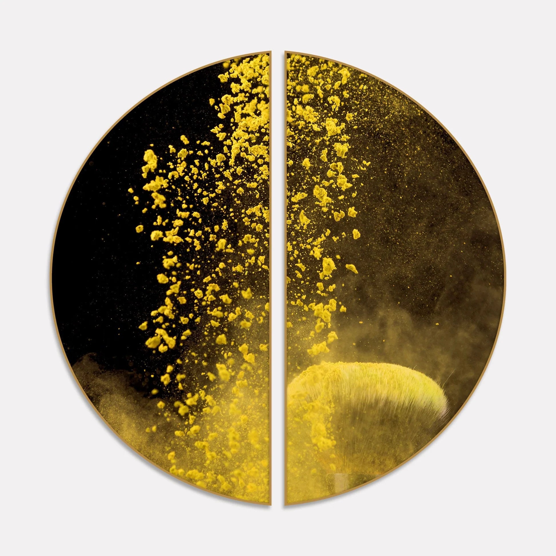 Yellow Cloud Texture Art in Dark Background Semi Circle Frames Set Of 2 Decor Mantra