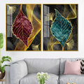 Green and Red Leaf Shape Acrylic Floating Wall Painting Set of 2 - Decor Mantra 