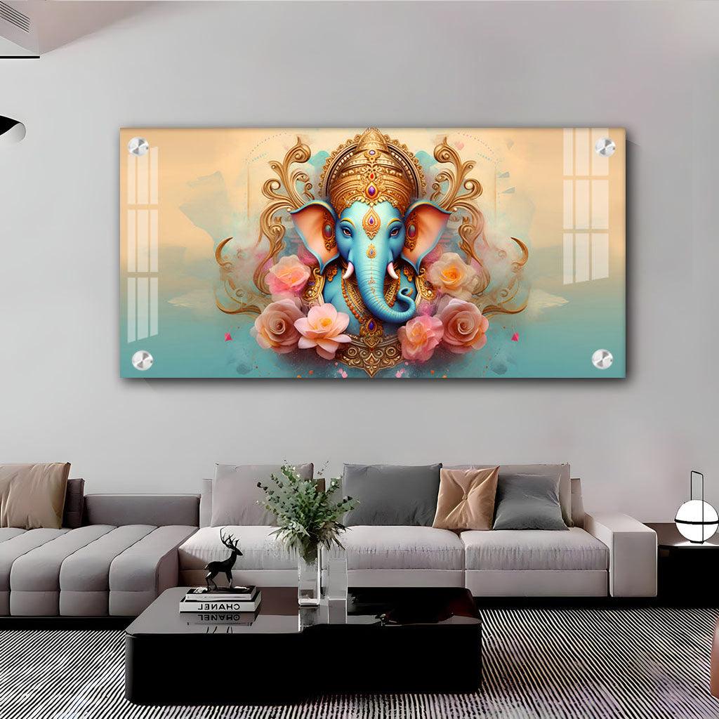 Horizontal Premium Acrylic Wall Art Featuring Divine Lord Ganesha - Decor Mantra 
