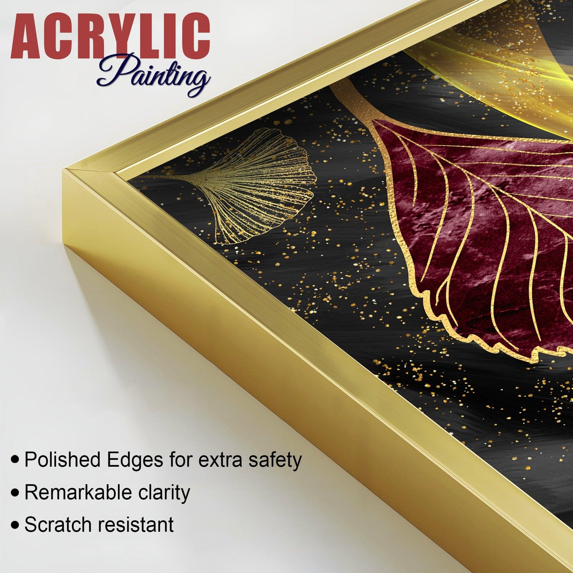 Green and Red Leaf Shape Acrylic Floating Wall Painting Set of 2 - Decor Mantra 