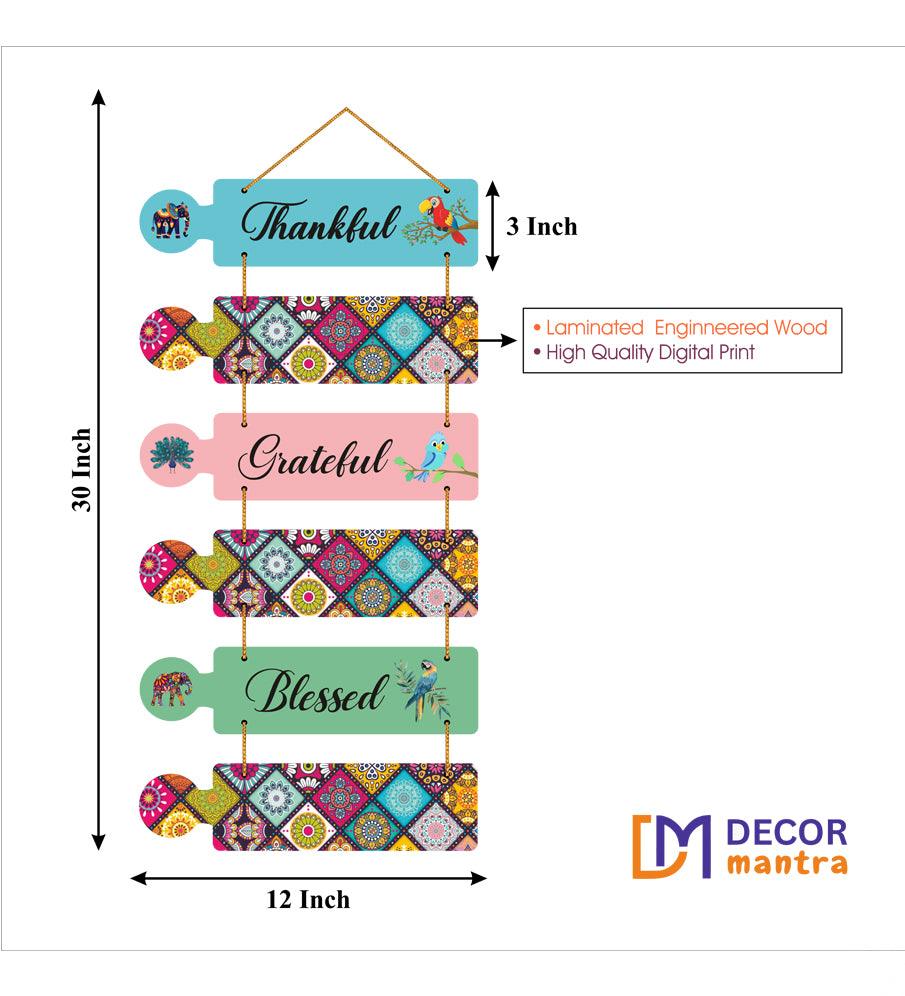 Thankful Quotes Decorative Wall Art Mdf Wooden Wall Hanger For Living Room|Quotes Decor Items|Wood (Wh_6003N),Set Of 6 - Decor Mantra 