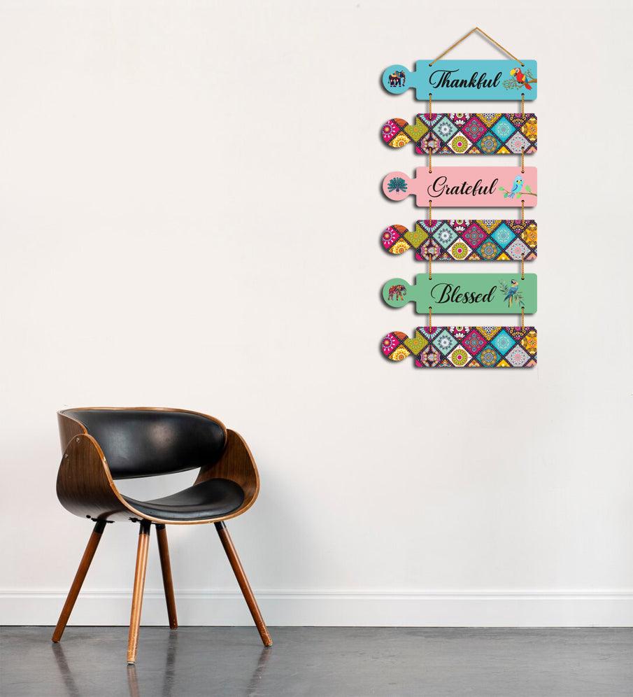 Thankful Quotes Decorative Wall Art Mdf Wooden Wall Hanger For Living Room|Quotes Decor Items|Wood (Wh_6003N),Set Of 6 - Decor Mantra 