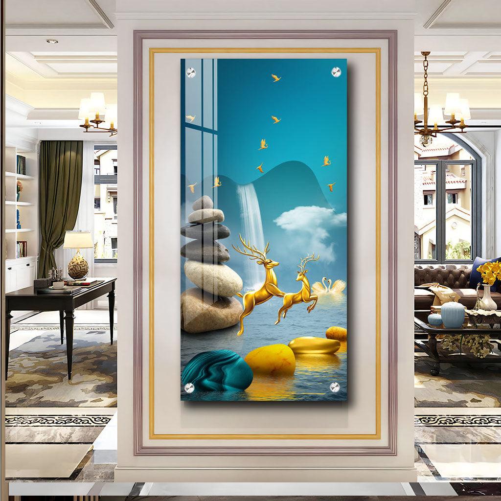 Radiant Fengshui Deer Premium Acrylic Vertical Wall Art - Decor Mantra 