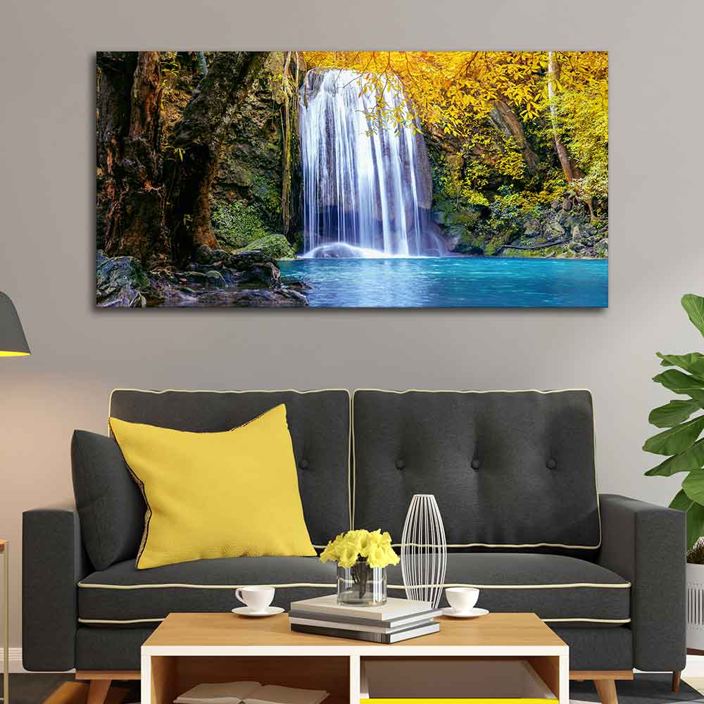 A Beautiful view of Erawan Waterfall Abstract Premium Canvas Wall Painting Harshita Crafts