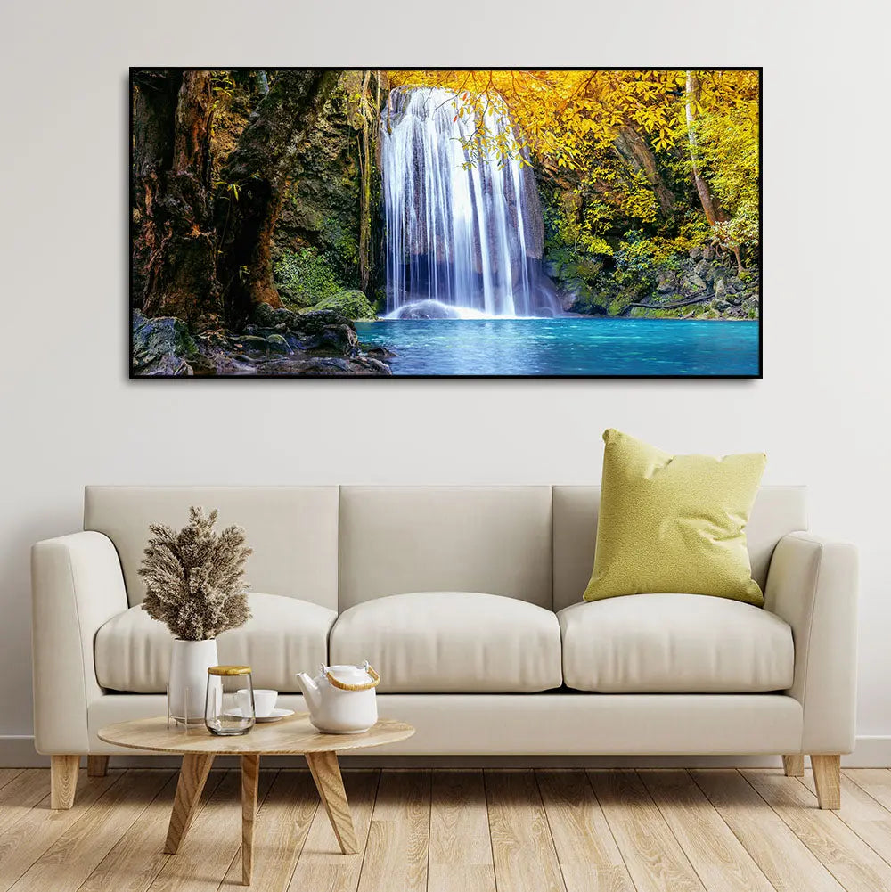 A Beautiful view of Erawan Waterfall Abstract Premium Canvas Wall Painting Harshita Crafts