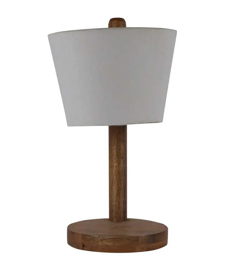 Stylish White Fabric Shade Table Lamp with Natural Base DECORMANTRA