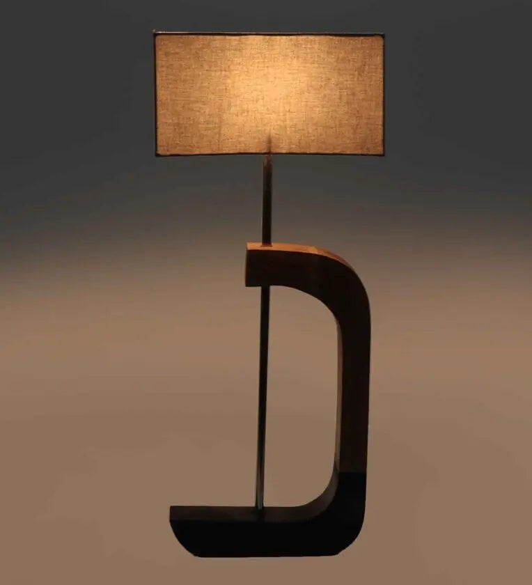 Elegant White Fabric Shade Lamp with Brown and Black Base DECORMANTRA