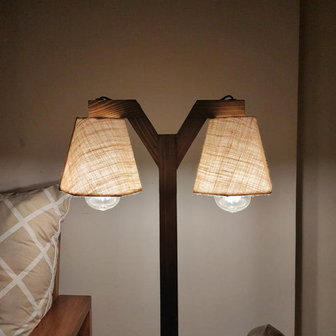 Table Lamp with Jute Shade and Wooden Brown Base