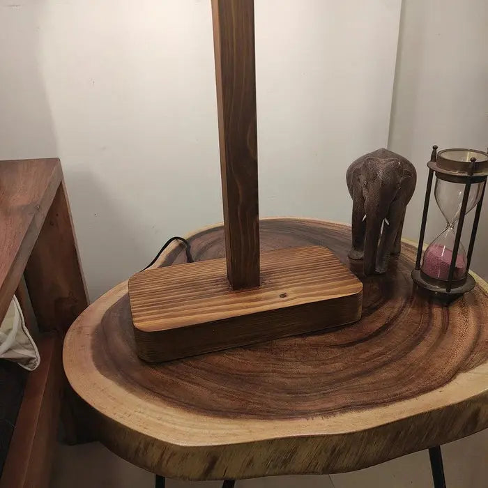 Table Lamp with Jute Shade and Wooden Brown Base DECORMANTRA