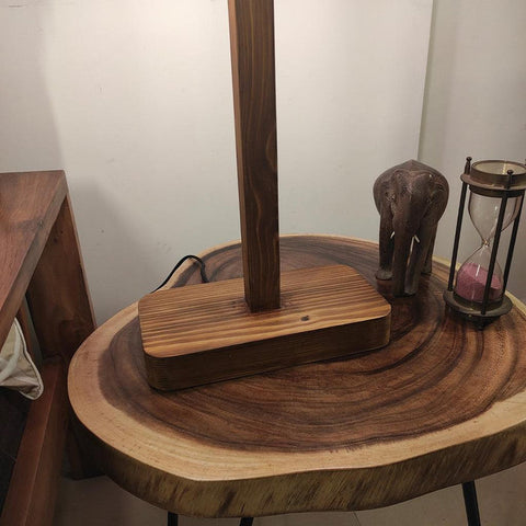 Table Lamp with Jute Shade and Wooden Brown Base