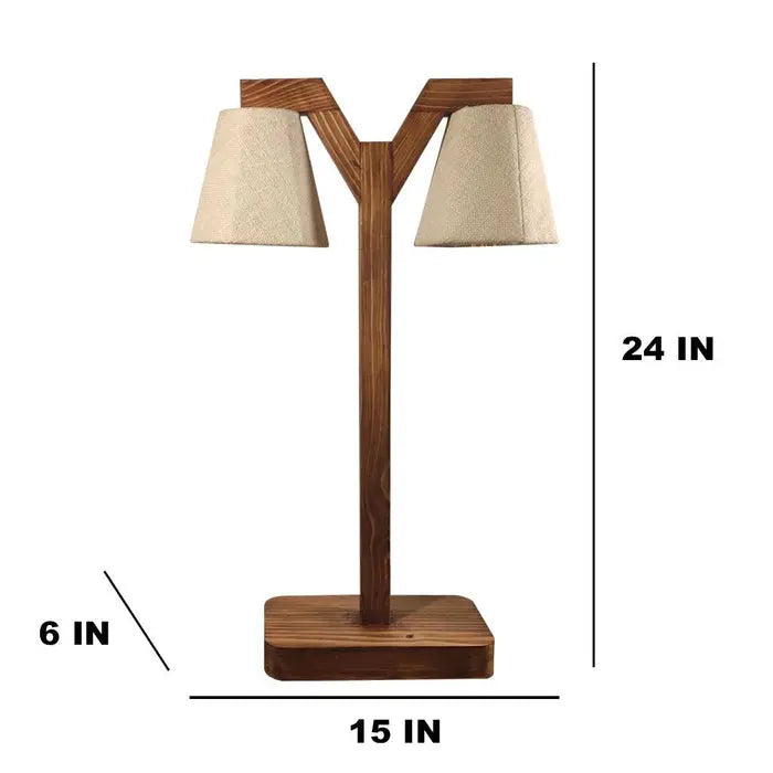 Table Lamp with Jute Shade and Wooden Brown Base DECORMANTRA