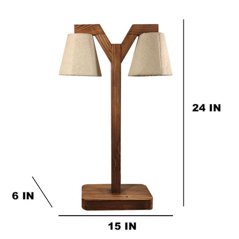 Table Lamp with Jute Shade and Wooden Brown Base