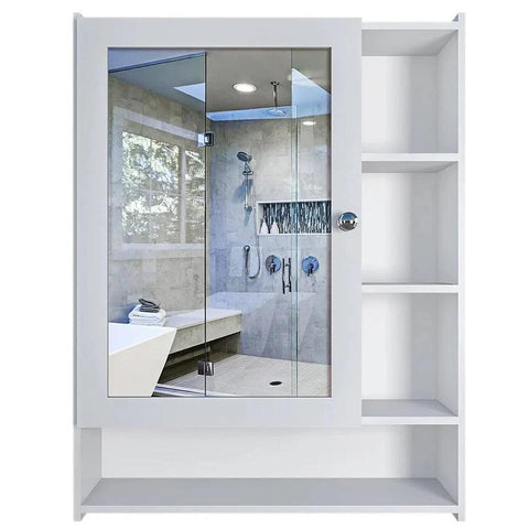 Aesthetic Design Spacious Wooden Bathroom Mirror Cabinet with 6 Shelves with White Finish - Decor Mantra 