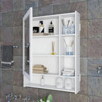 Aesthetic Design Spacious Wooden Bathroom Mirror Cabinet with 6 Shelves with White Finish - Decor Mantra 