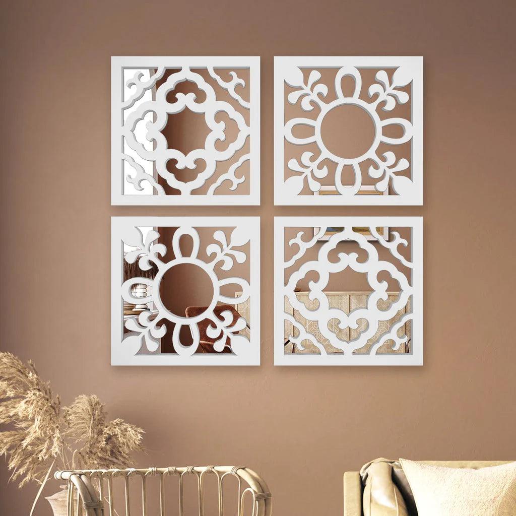 Ancient Arabic Wooden Design Mirror Wall Art Set of 4 - Decor Mantra 