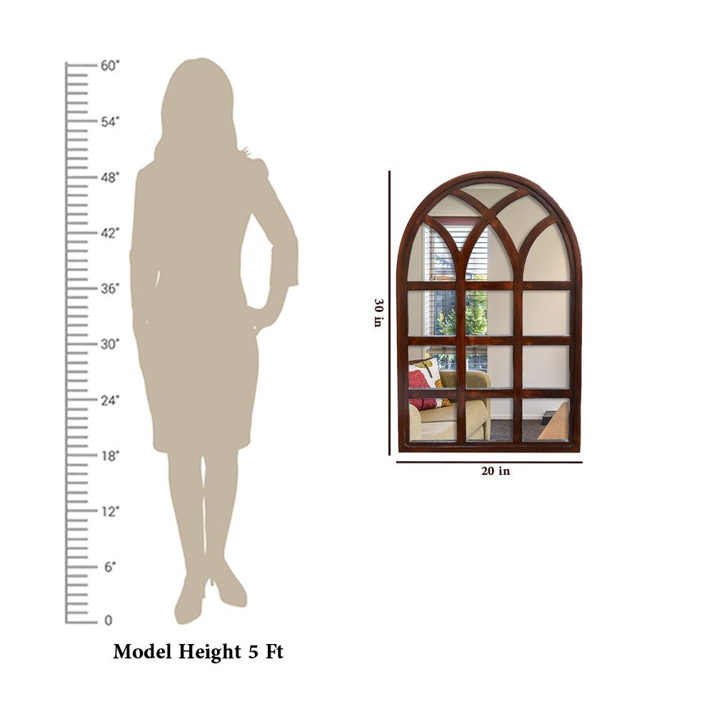 Arched Motif Window Frame Wooden Mirror - Decor Mantra 