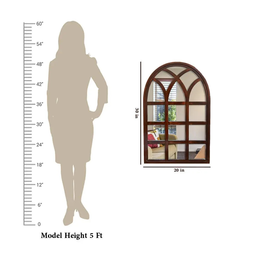 Arched Motif Window Frame Wooden Mirror - Decor Mantra 
