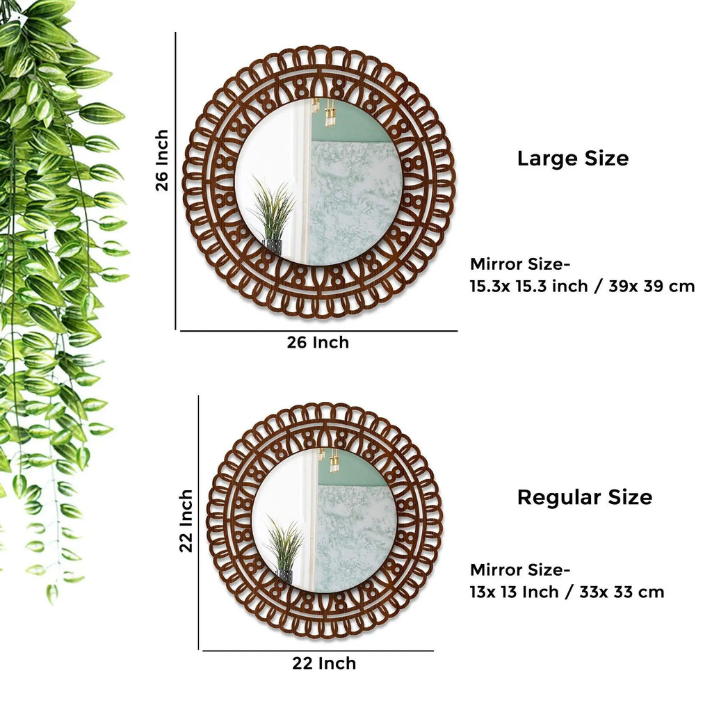 Artistic Designer Round Shape Wall Mirror with Wooden Frame - Decor Mantra 