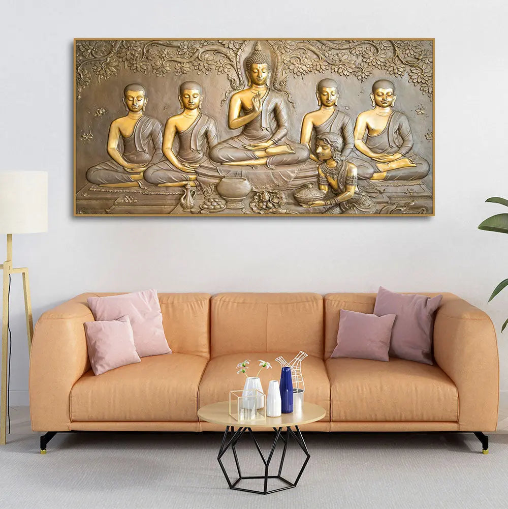 A Premium Golden Buddha Spiritual Canvas Wall Painting - Harshita Craft