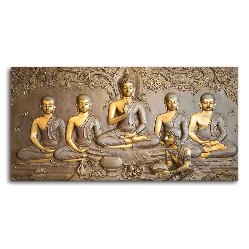 A Premium Golden Buddha Spiritual Canvas Wall Painting - Harshita Craft