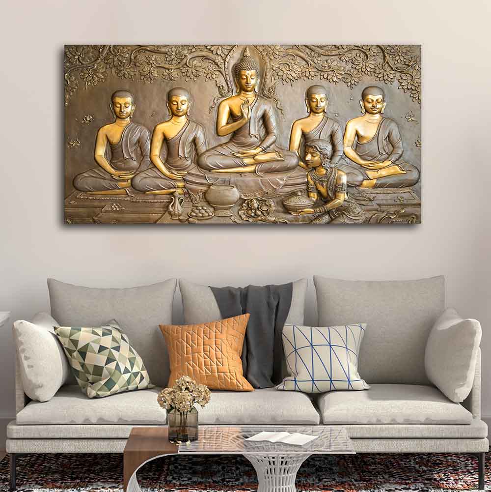 A Premium Golden Buddha Spiritual Canvas Wall Painting - Harshita Craft