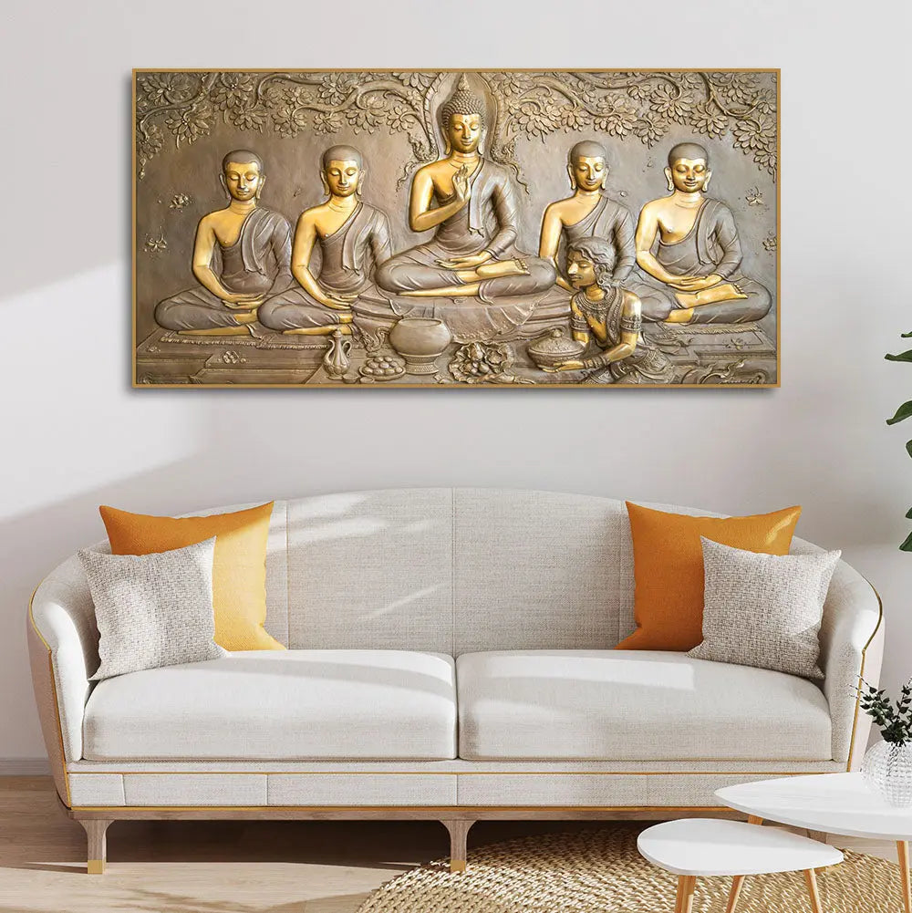 A Premium Golden Buddha Spiritual Canvas Wall Painting - Harshita Craft