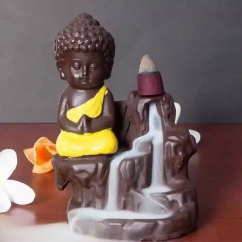 Meditating Monk Buddha Idol Smoke Backflow Incense Holder - Harshita Craft