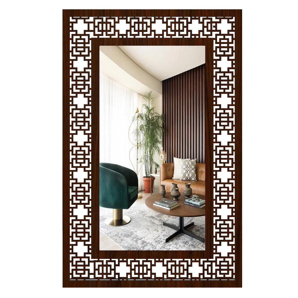Beautiful Antique Rectangle Vanity Wooden Mirror with Walnut Finish - Decor Mantra 
