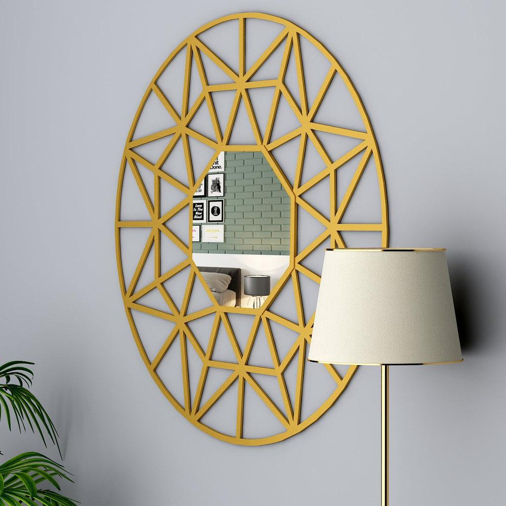 Beautiful Decorative Vanity Wooden Mirror with Golden Finish Frame - Decor Mantra 