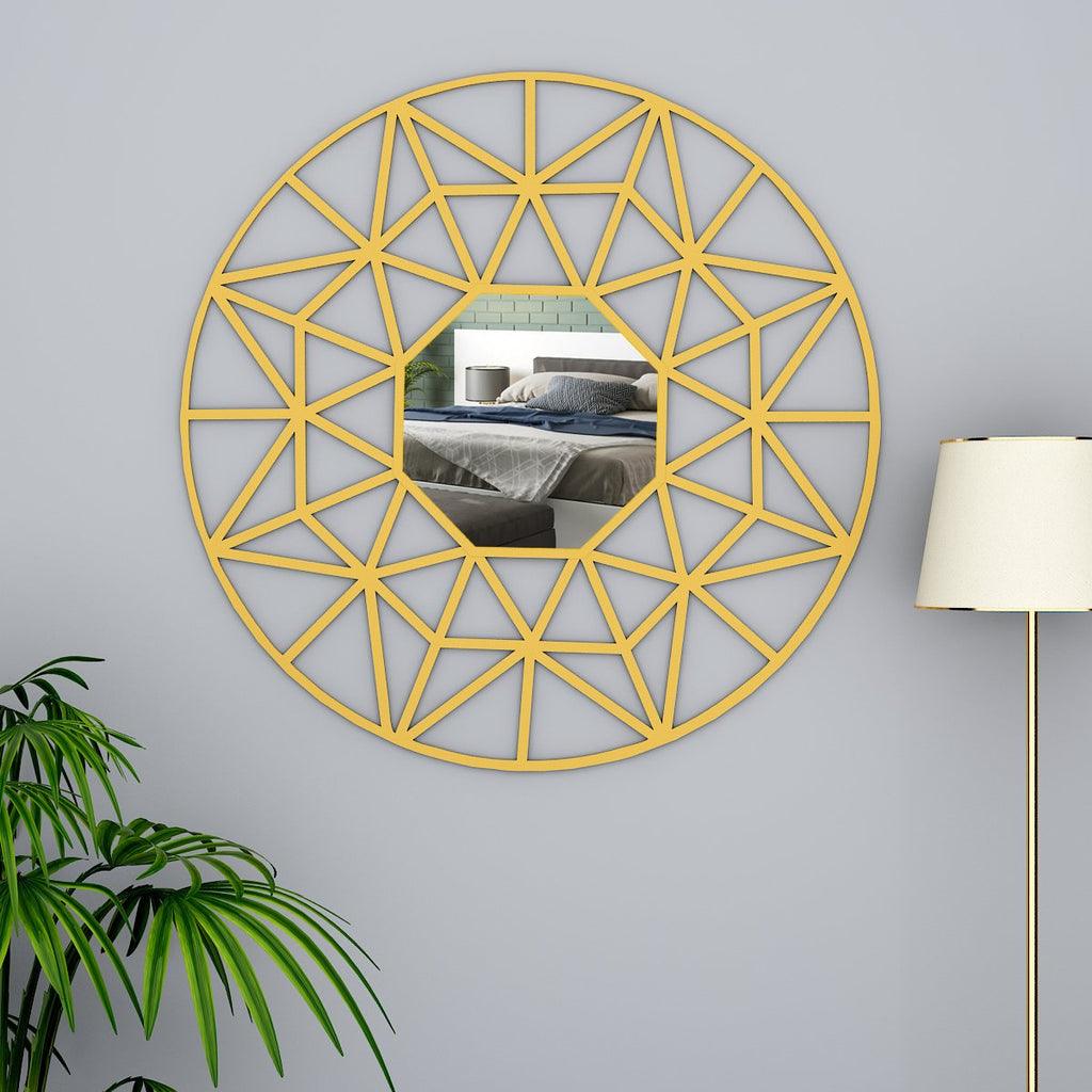Beautiful Decorative Vanity Wooden Mirror with Golden Finish Frame - Decor Mantra 