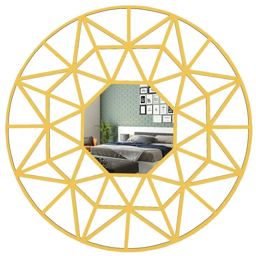 Beautiful Decorative Vanity Wooden Mirror with Golden Finish Frame - Decor Mantra 