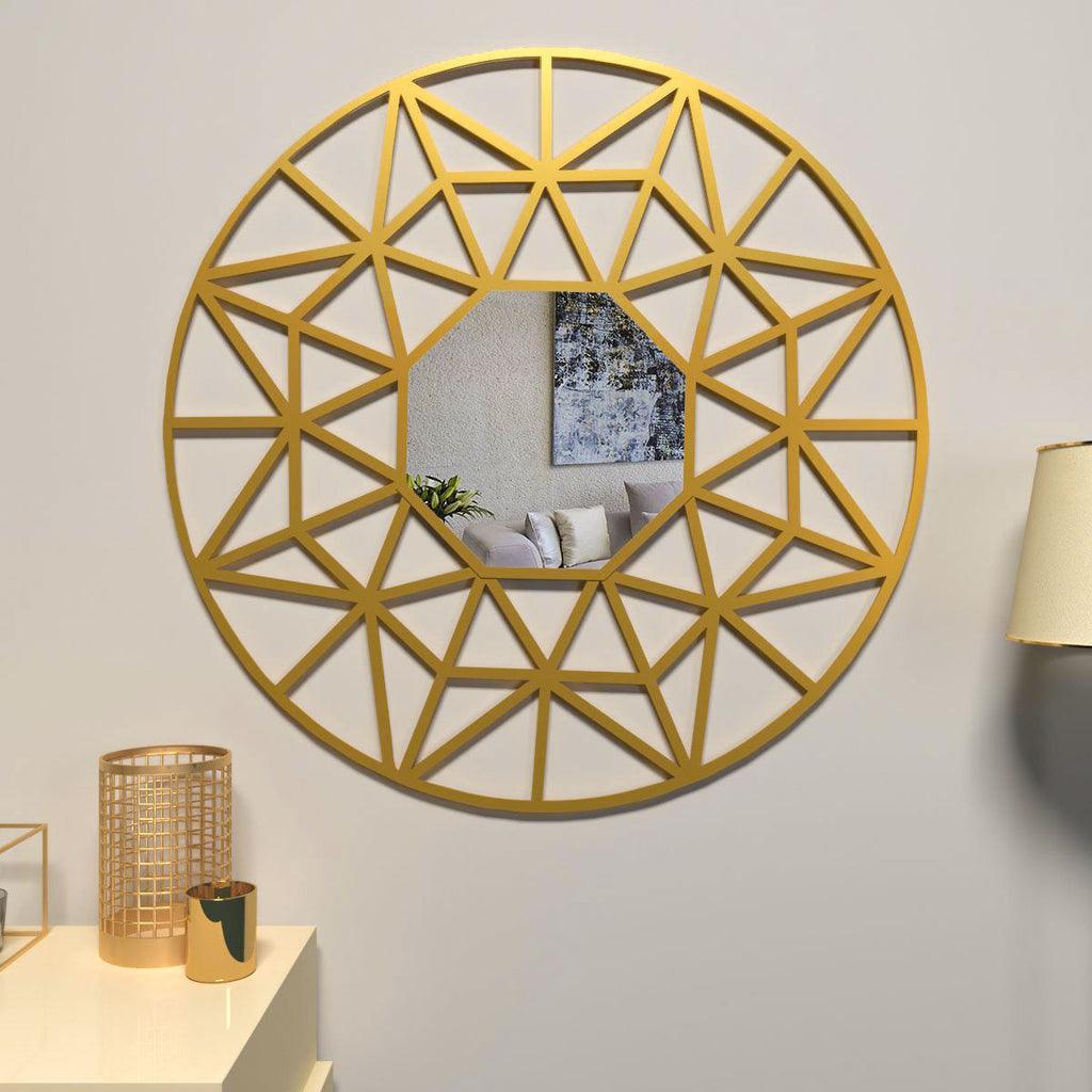 Beautiful Decorative Vanity Wooden Mirror with Golden Finish Frame - Decor Mantra 