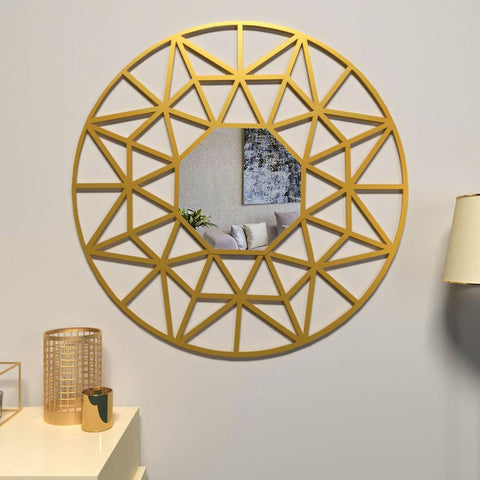 Beautiful Decorative Vanity Wooden Mirror with Golden Finish Frame - Decor Mantra 