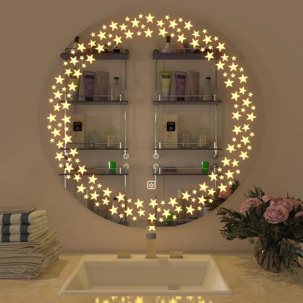 Beautiful Designer Twinkling Stars Bathroom Mirror With LED - Decor Mantra 
