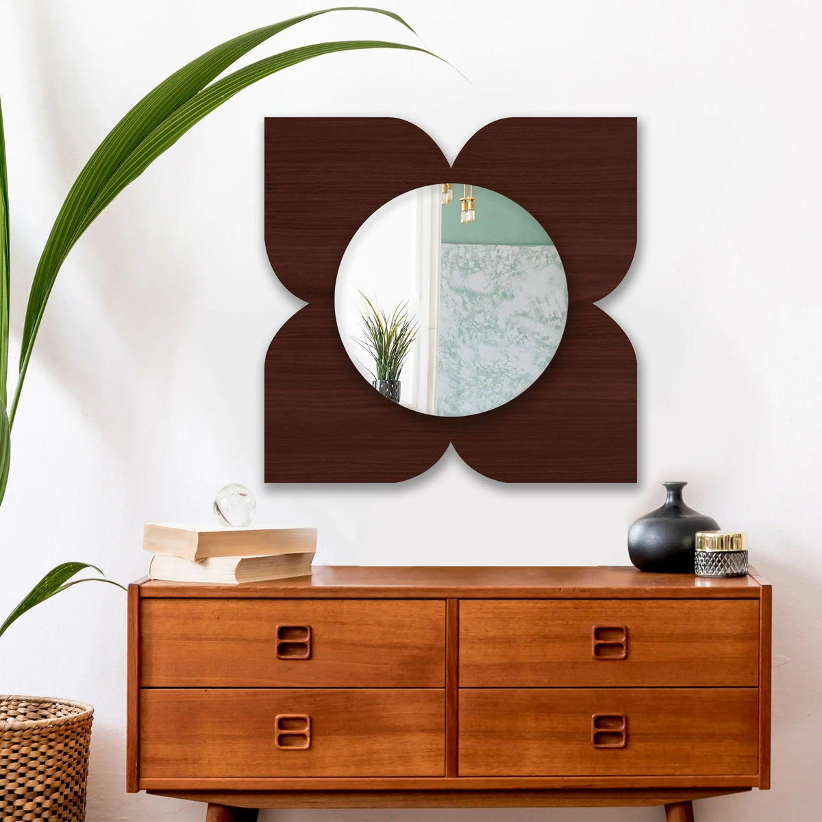 Beautiful Floral Flower Design Art Wooden Wall Mirror - Decor Mantra 