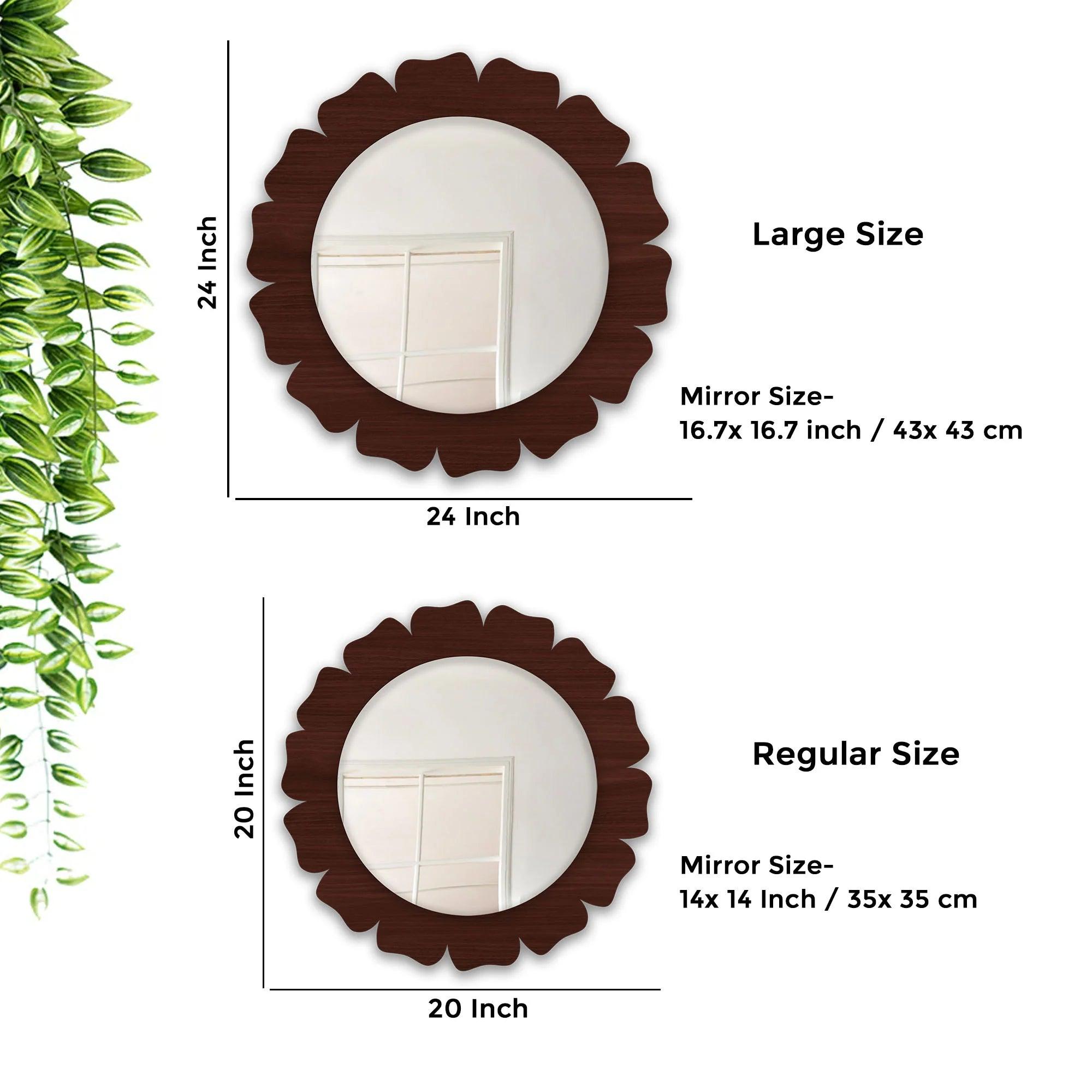 Beautiful Floral Flower Shape Design Art Wooden Wall Mirror - Decor Mantra 