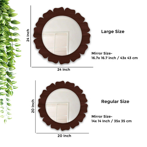 Beautiful Floral Flower Shape Design Art Wooden Wall Mirror - Decor Mantra 