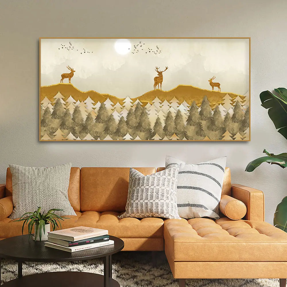 Beautiful Golden Deers Premium Canvas Wall Painting Harshita Crafts