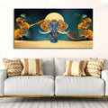Beautiful Golden Flowers with Elephant Premium Canvas Wall Painting Decor Mantra
