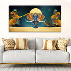Beautiful Golden Flowers with Elephant Premium Canvas Wall Painting Decor Mantra