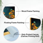 Beautiful Golden Flowers with Elephant Premium Canvas Wall Painting Decor Mantra