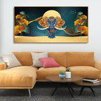 Beautiful Golden Flowers with Elephant Premium Canvas Wall Painting Decor Mantra